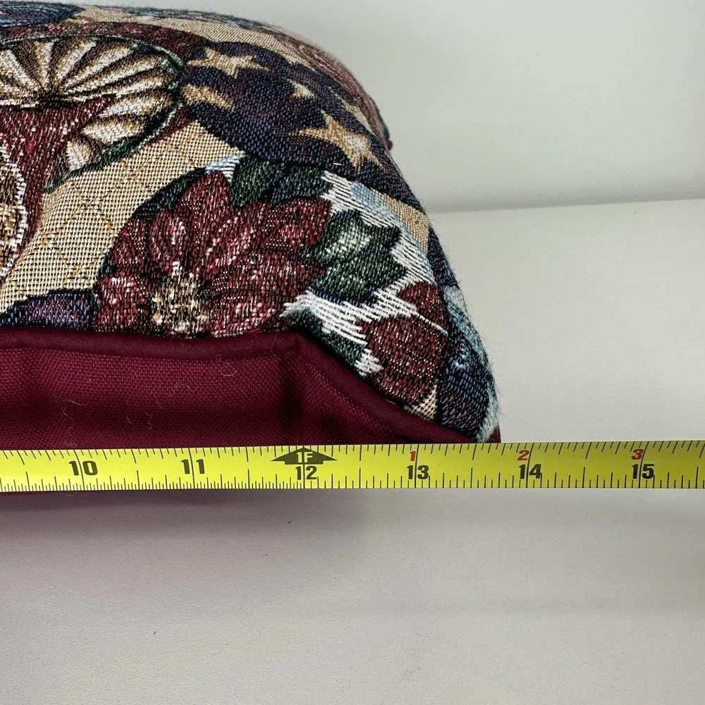 Christmas Tapestry Ornaments Square Throw Pillow Multicolored Maroon Red‎ 14x14